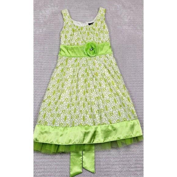 Girl's Beautiful Flowy Green and white Dress Size 7 Great for Spring or Easter - Picture 2 of 14